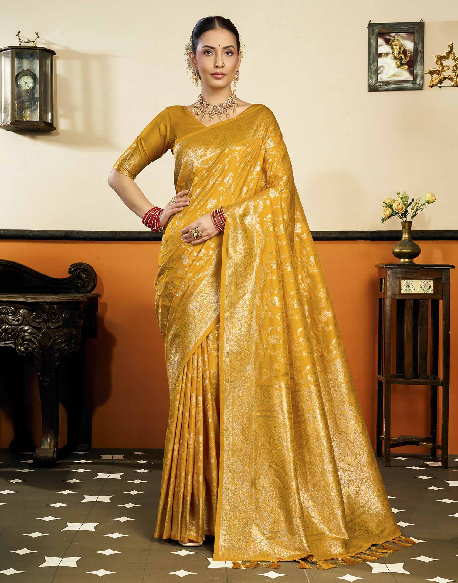Yellow Silk Woven Banarasi Saree