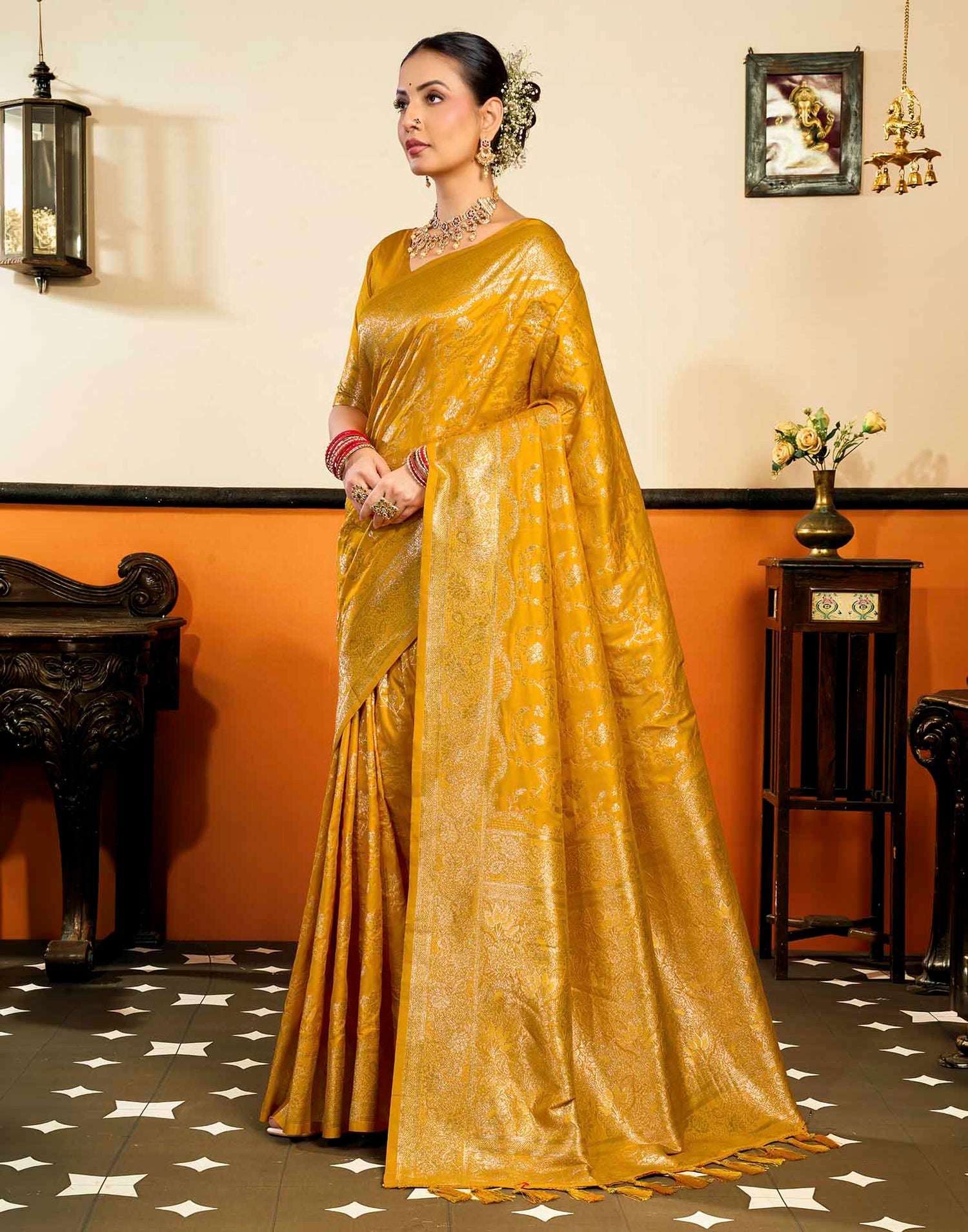 Yellow Silk Woven Banarasi Saree