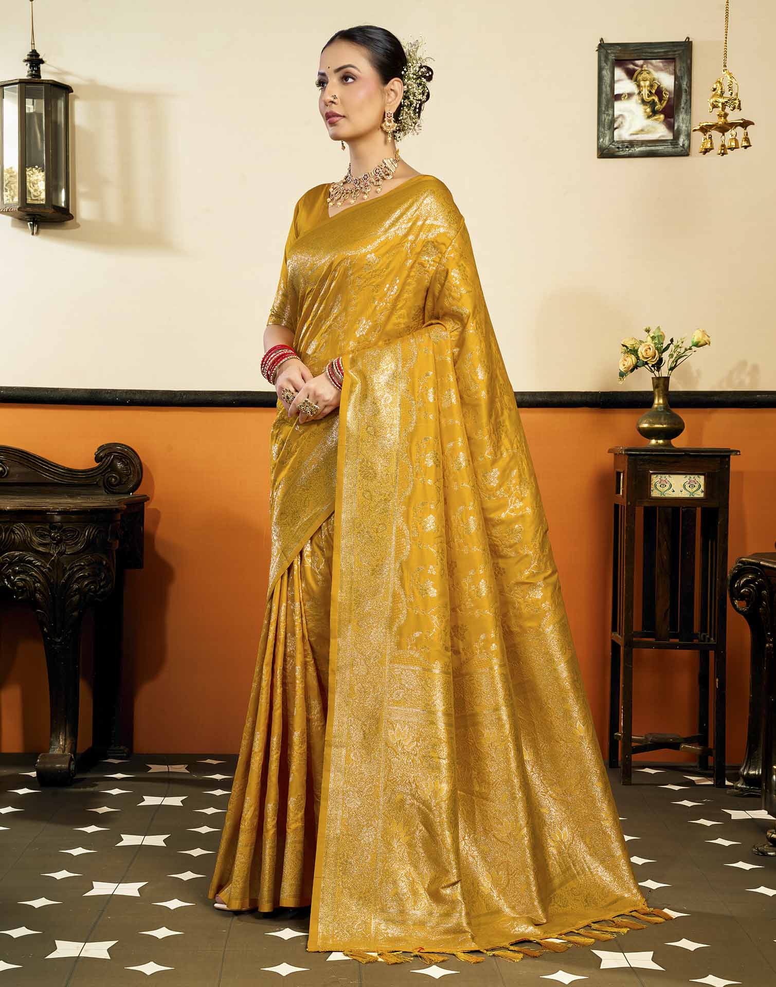 Yellow Silk Woven Banarasi Saree