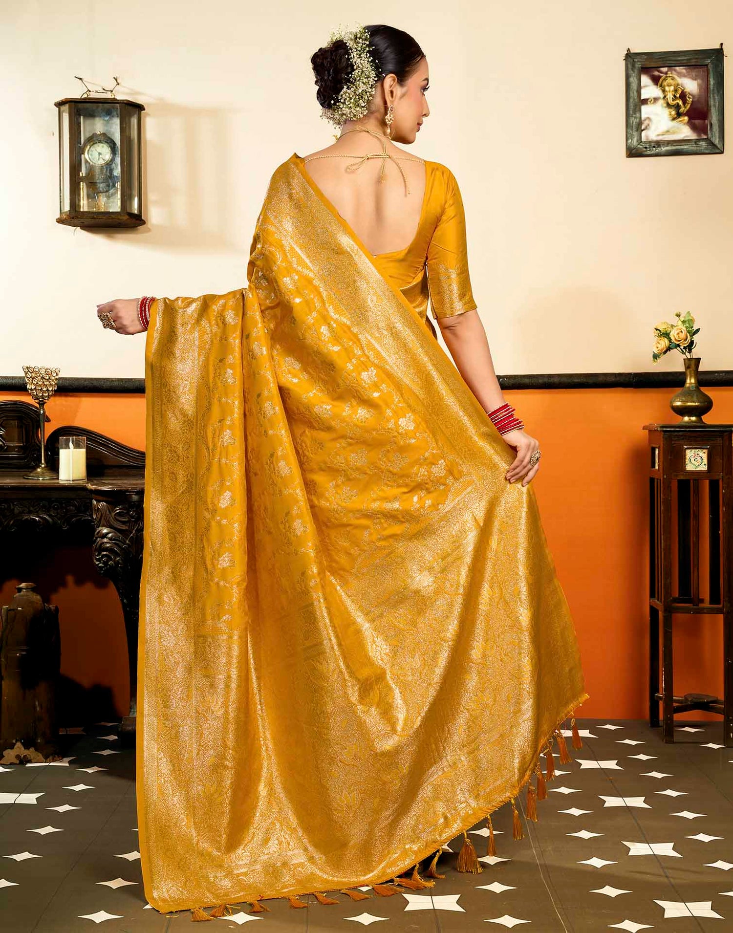 Yellow Silk Woven Banarasi Saree