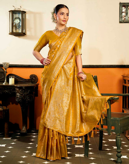 Yellow Silk Woven Banarasi Saree