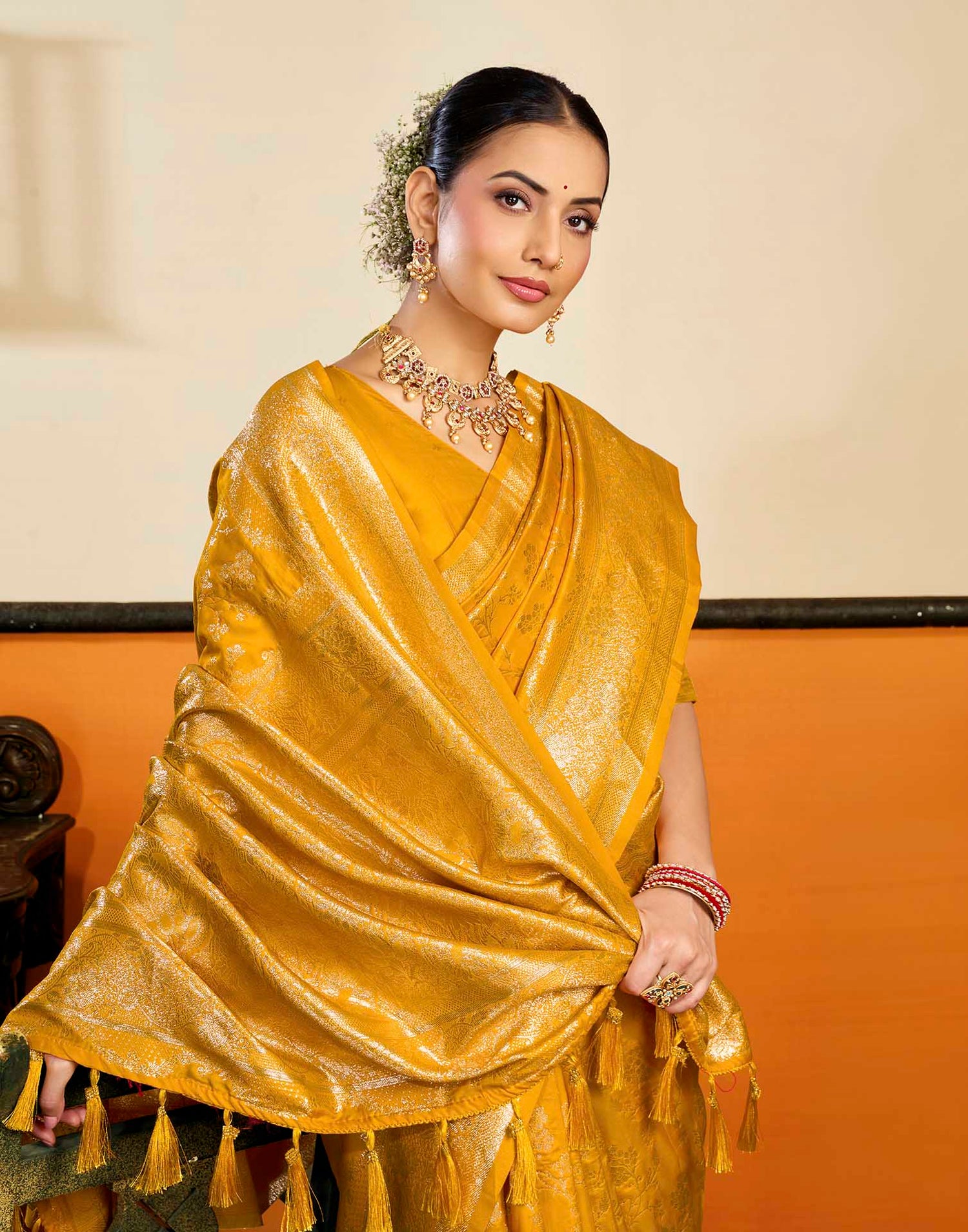 Yellow Silk Woven Banarasi Saree