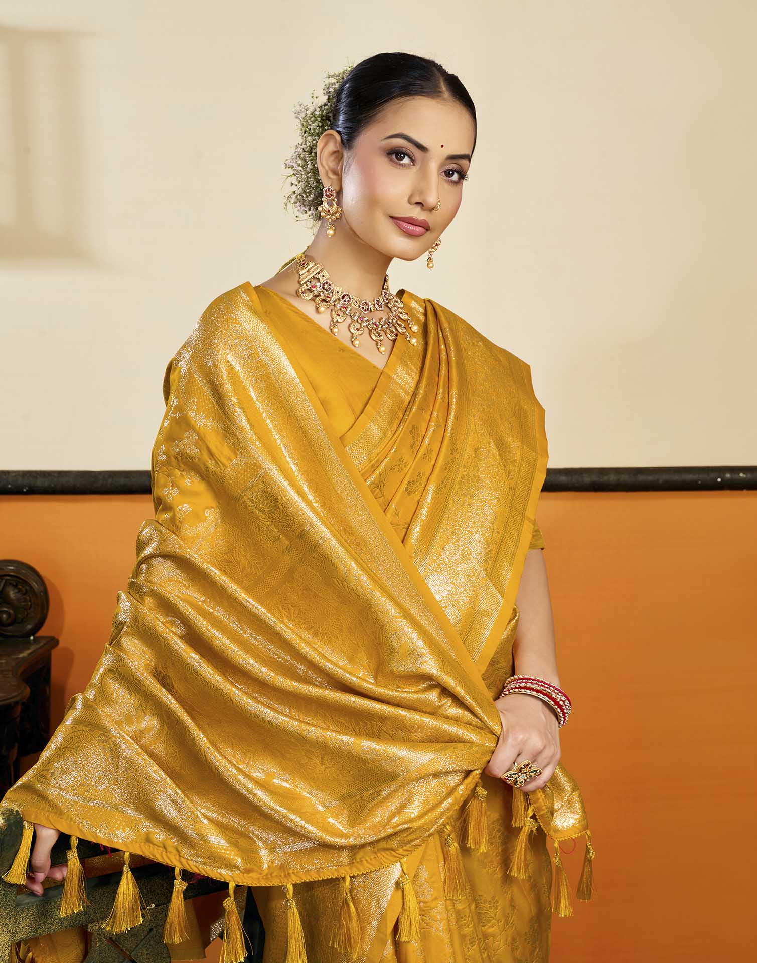 Yellow Silk Woven Banarasi Saree