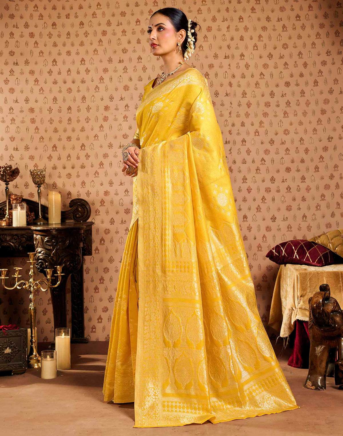 Yellow Woven Banarasi Saree