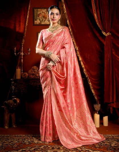 Coral Pink Silk Woven Banarasi Saree