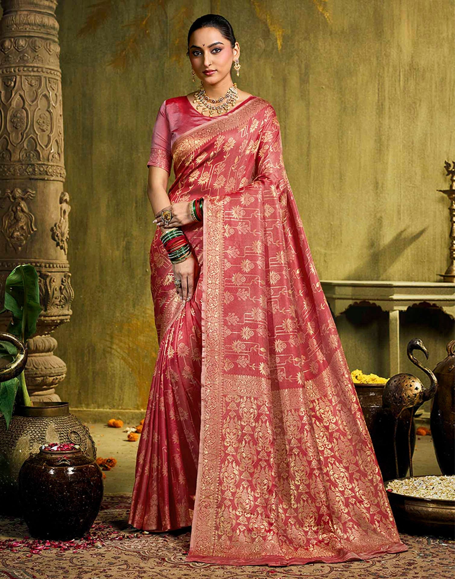 Light Pink Silk Woven Banarasi Saree