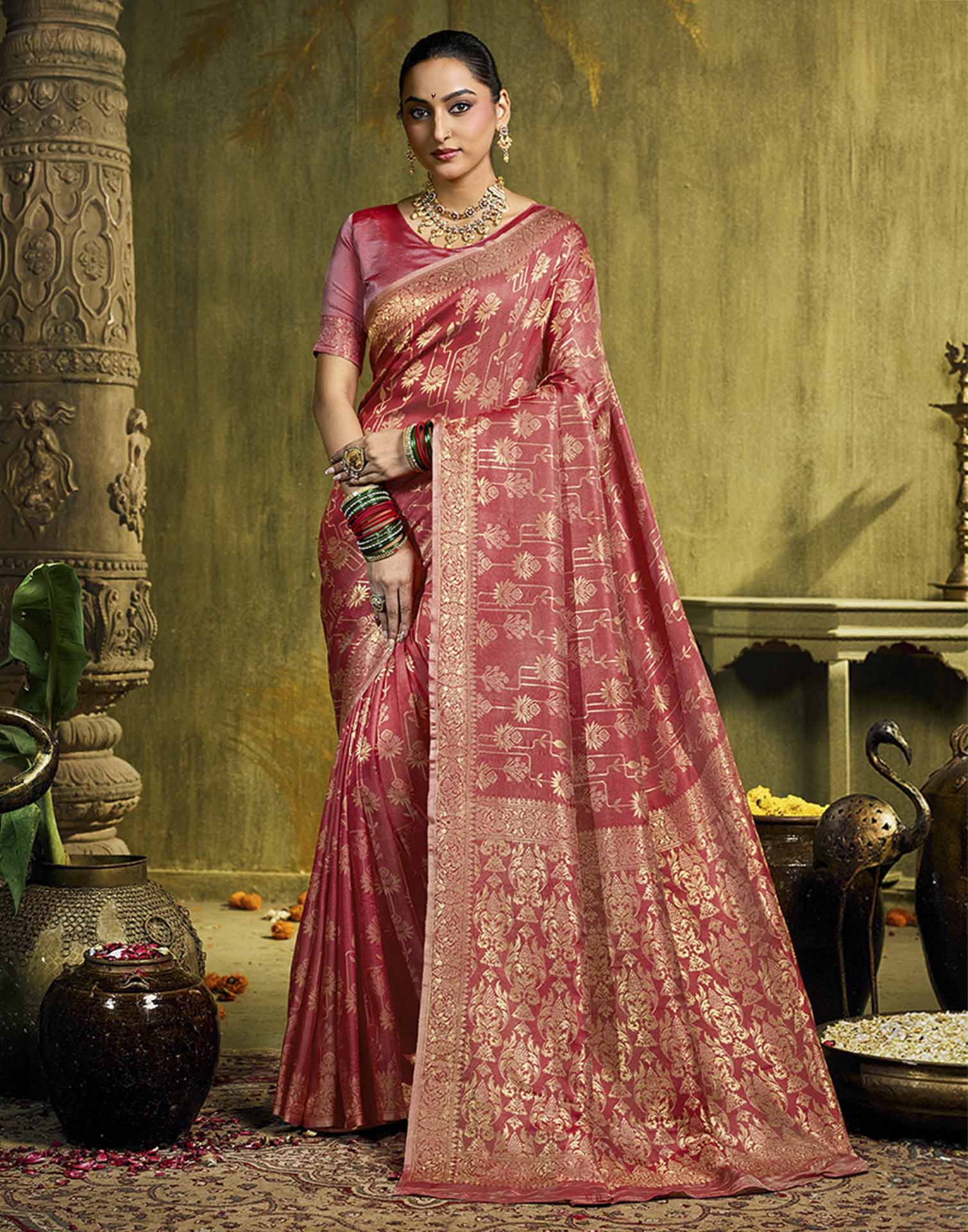 Light Pink Silk Woven Banarasi Saree