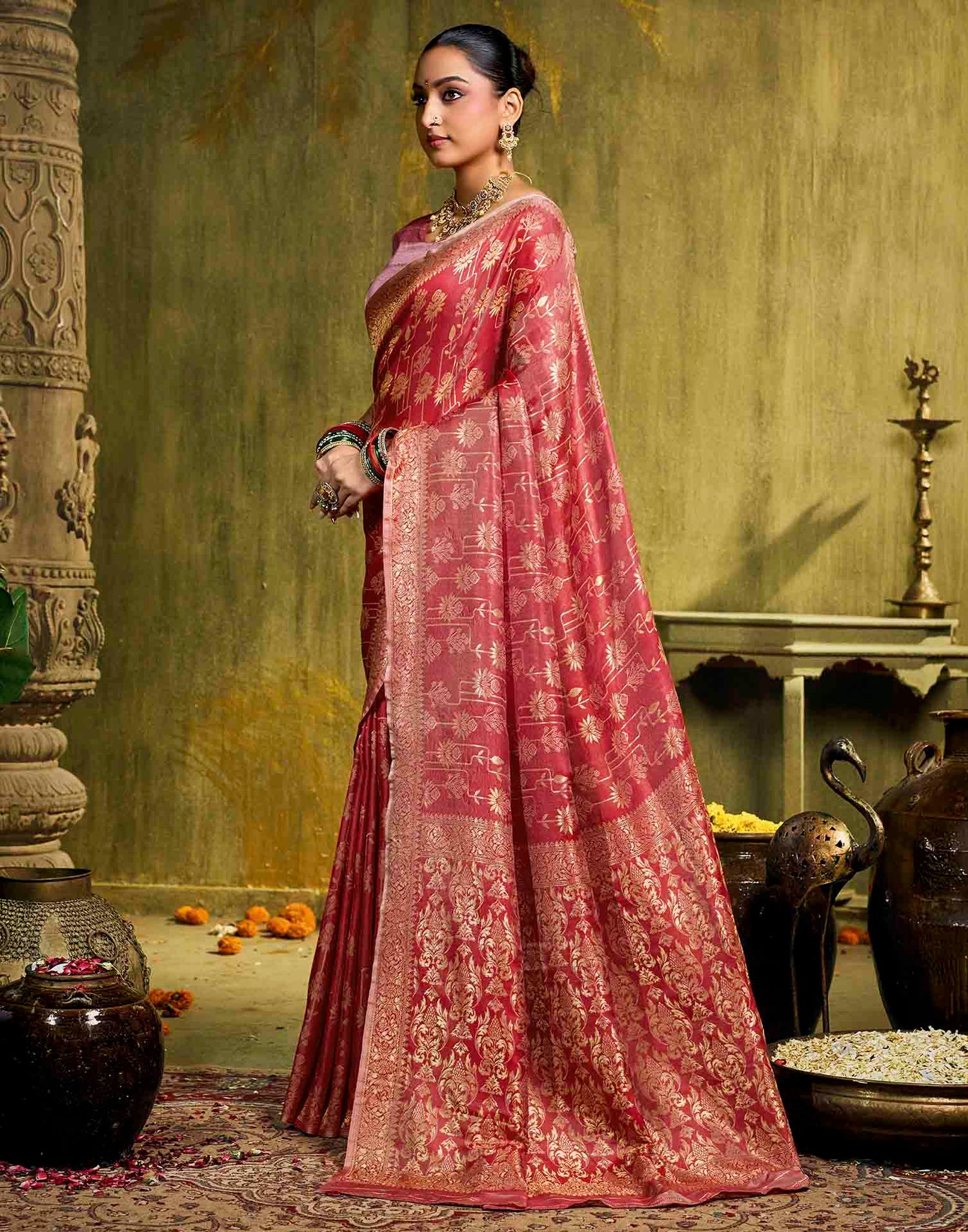 Light Pink Silk Woven Banarasi Saree