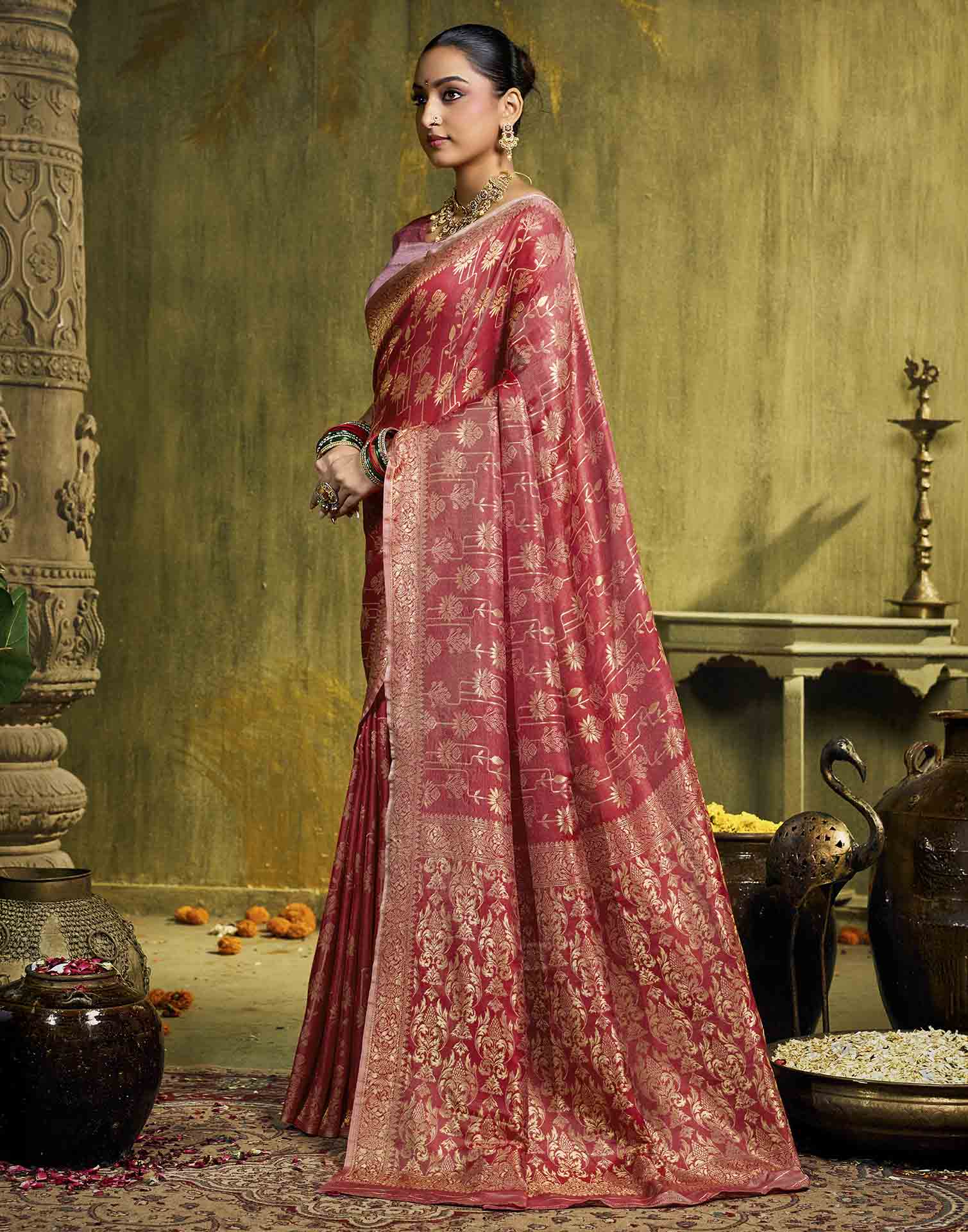 Light Pink Silk Woven Banarasi Saree