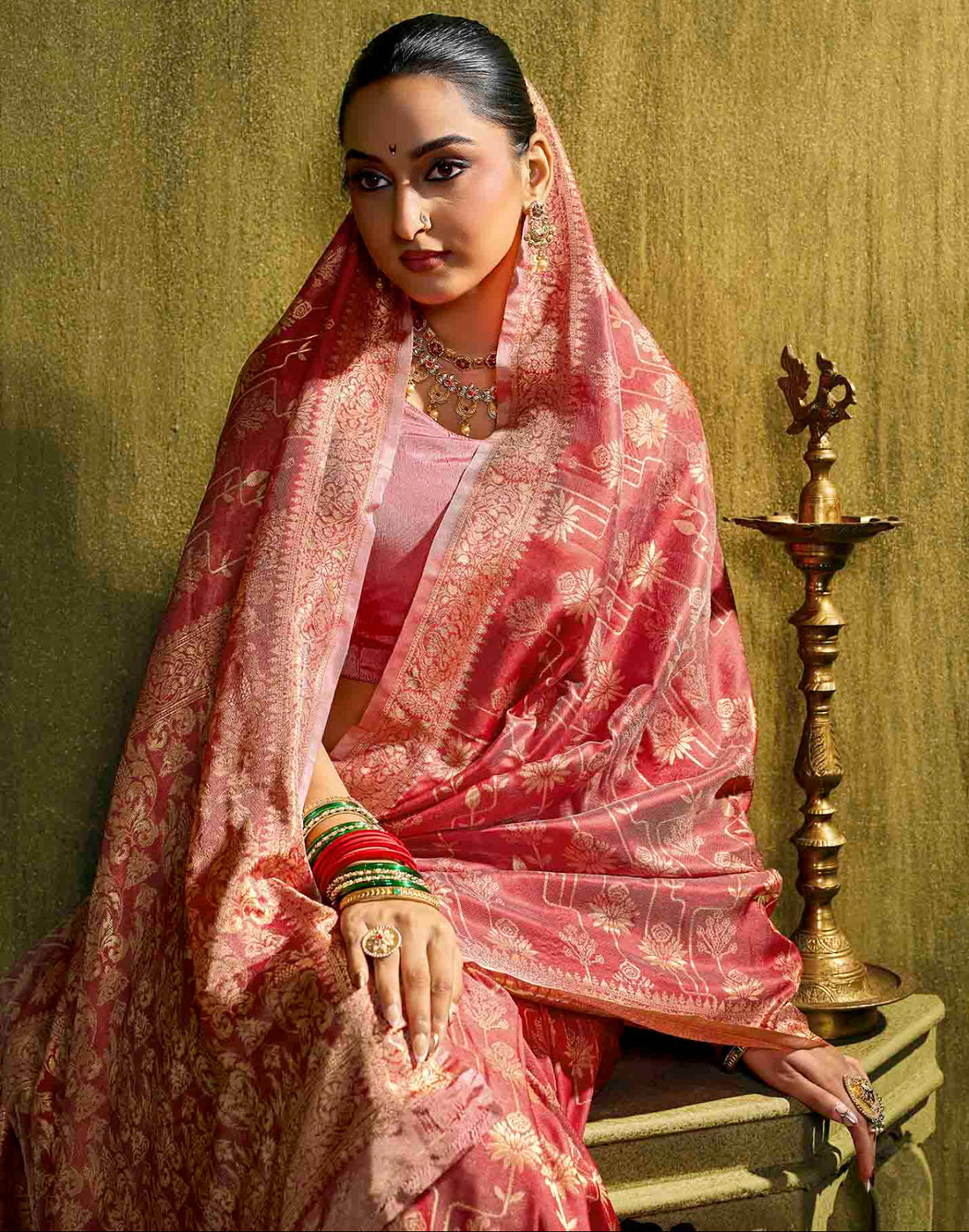 Light Pink Silk Woven Banarasi Saree