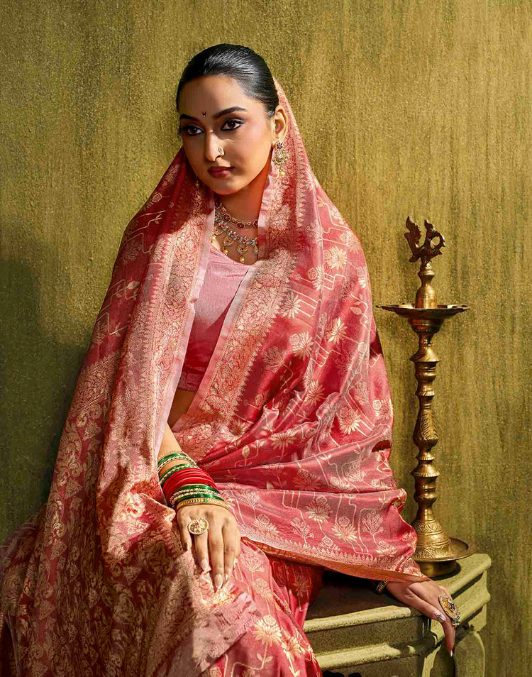 Light Pink Silk Woven Banarasi Saree