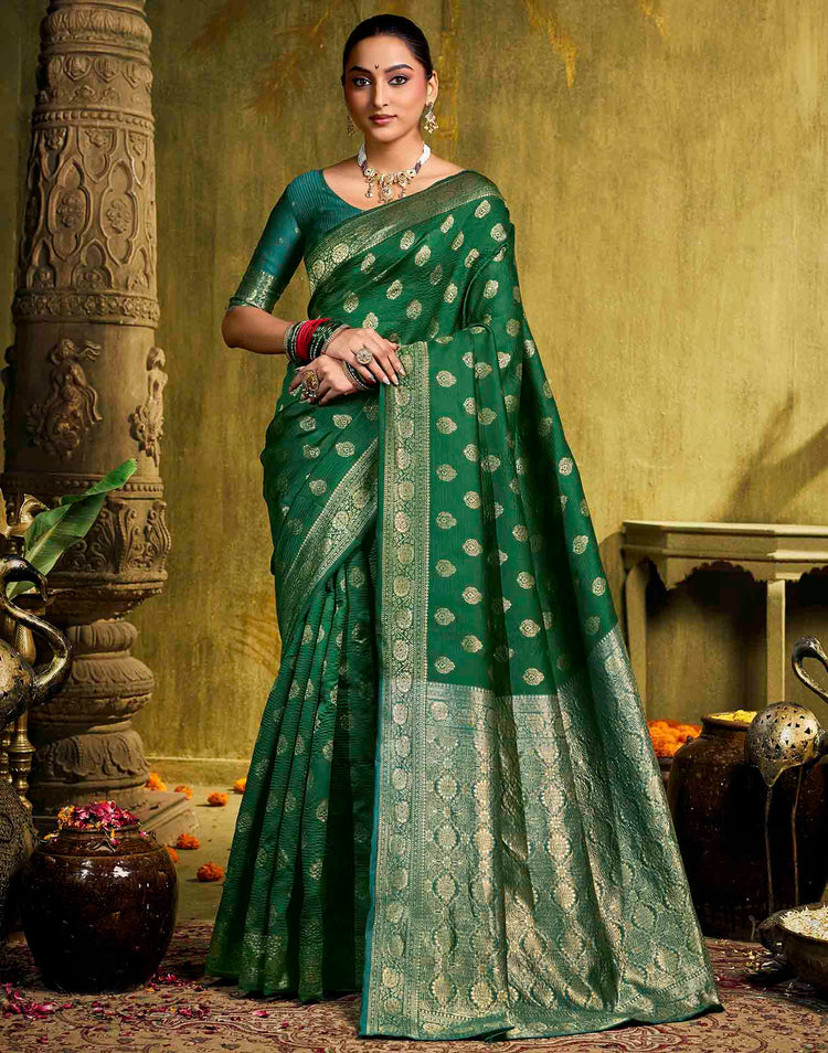 Dark Green Silk Woven Banarasi Saree