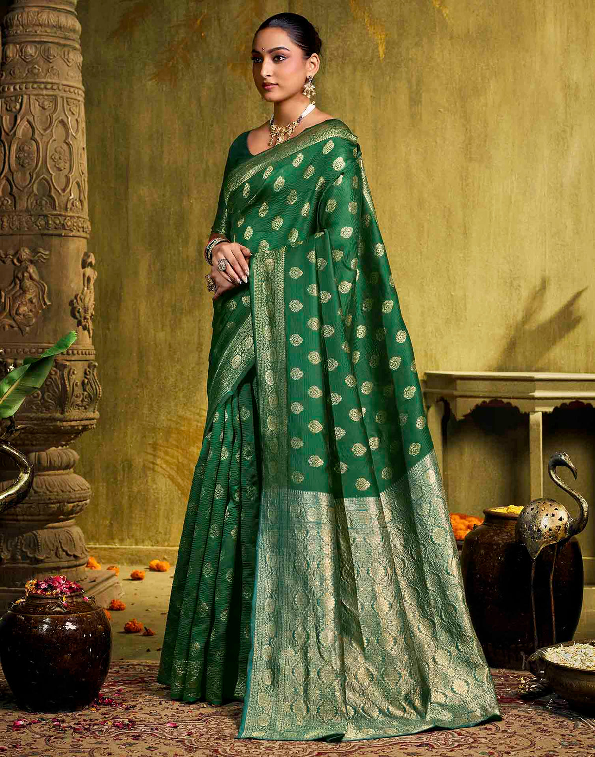 Dark Green Silk Woven Banarasi Saree