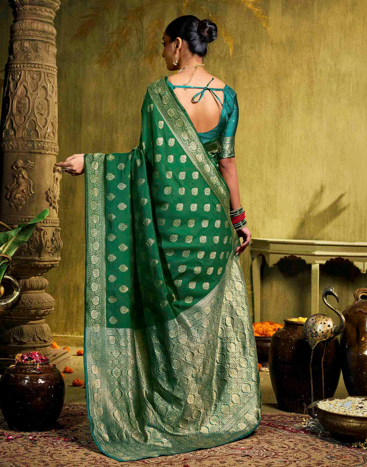 Dark Green Silk Woven Banarasi Saree