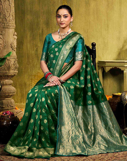Dark Green Silk Woven Banarasi Saree