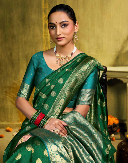 Dark Green Silk Woven Banarasi Saree