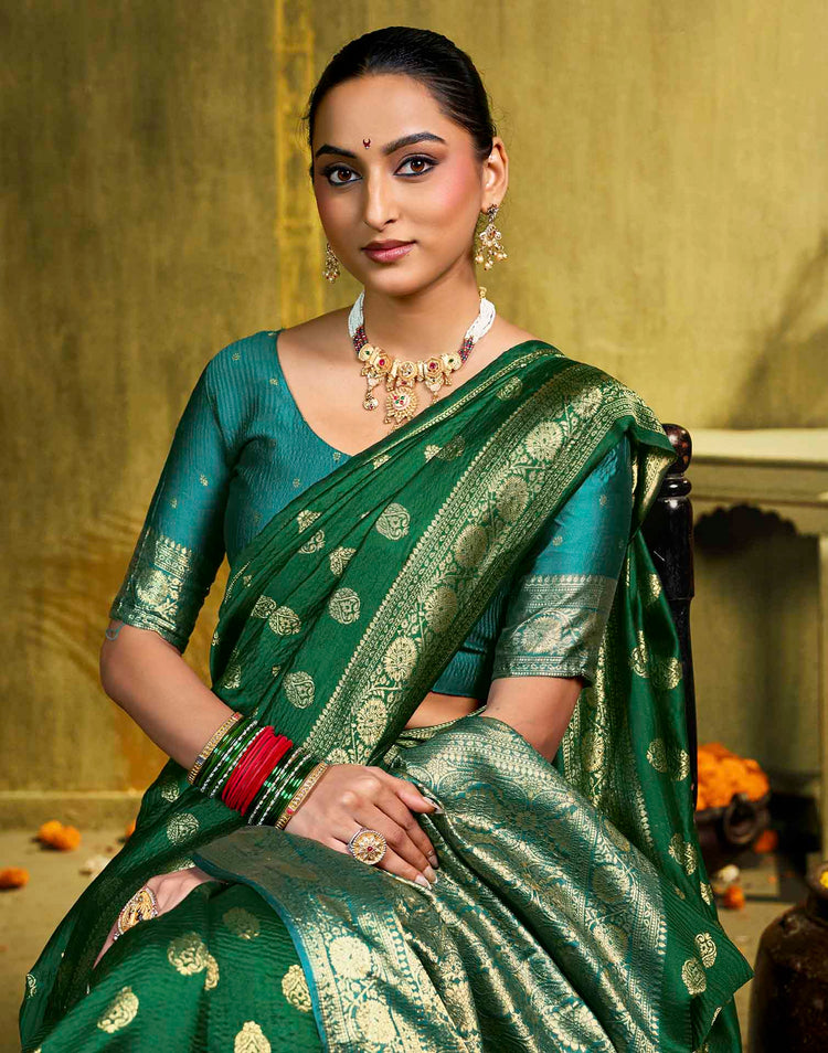 Dark Green Silk Woven Banarasi Saree