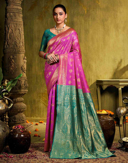Pink Silk Woven Banarasi Saree