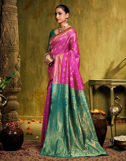Pink Silk Woven Banarasi Saree
