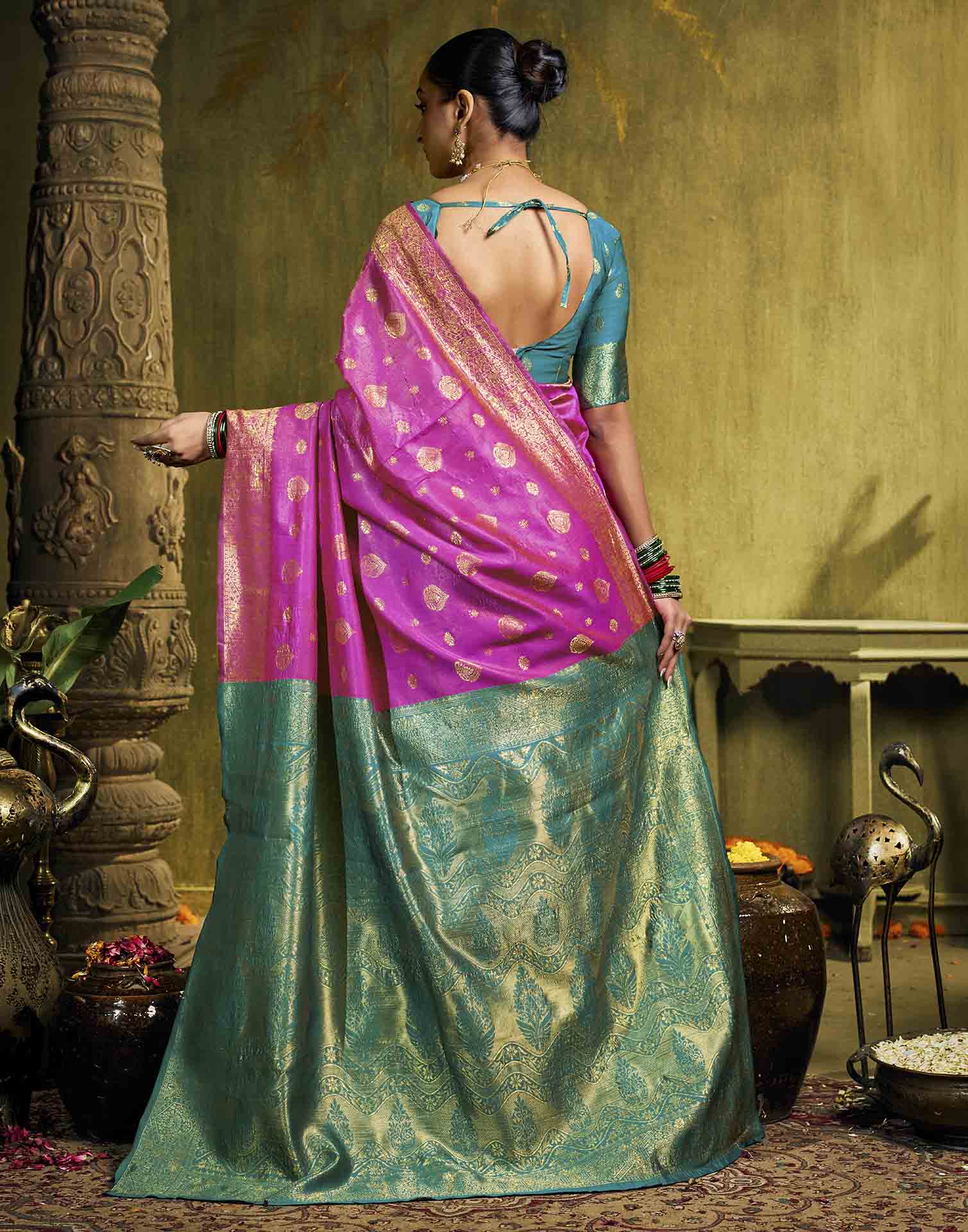 Pink Silk Woven Banarasi Saree