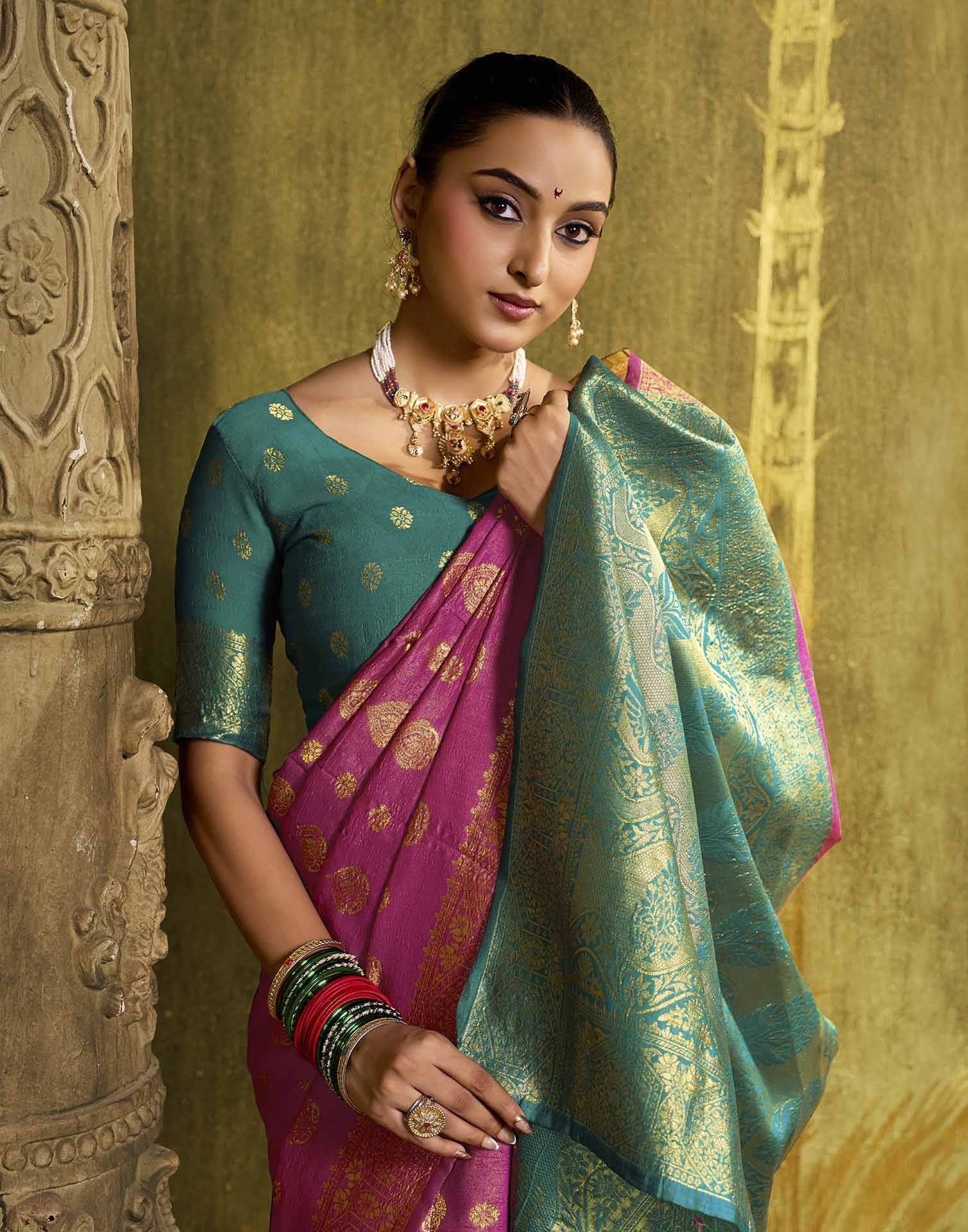 Pink Silk Woven Banarasi Saree