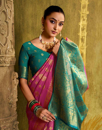 Pink Silk Woven Banarasi Saree