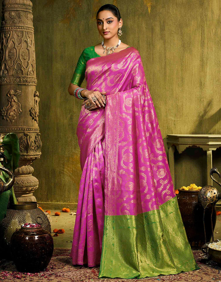 Pink Silk Woven Banarasi Saree