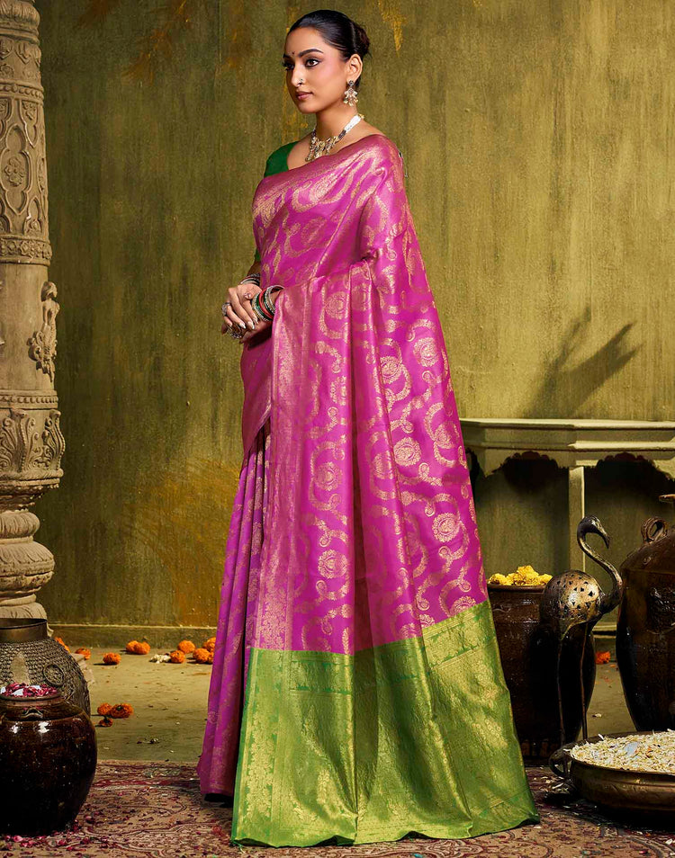 Pink Silk Woven Banarasi Saree