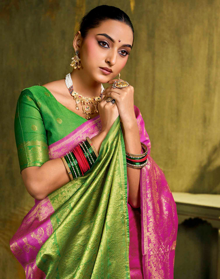 Pink Silk Woven Banarasi Saree
