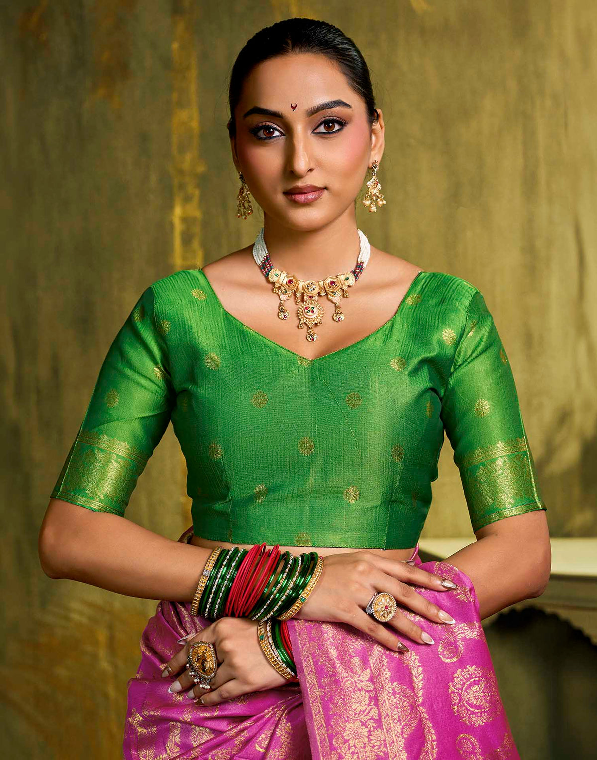 Pink Silk Woven Banarasi Saree