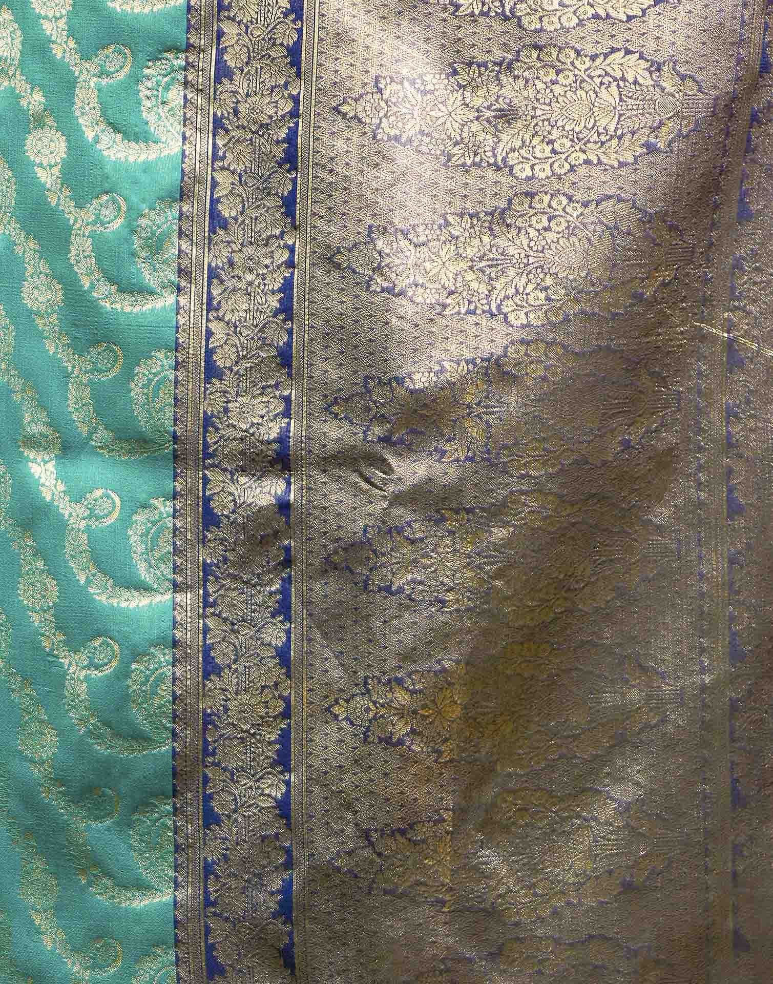 Sku Blue Silk Woven Banarasi Saree