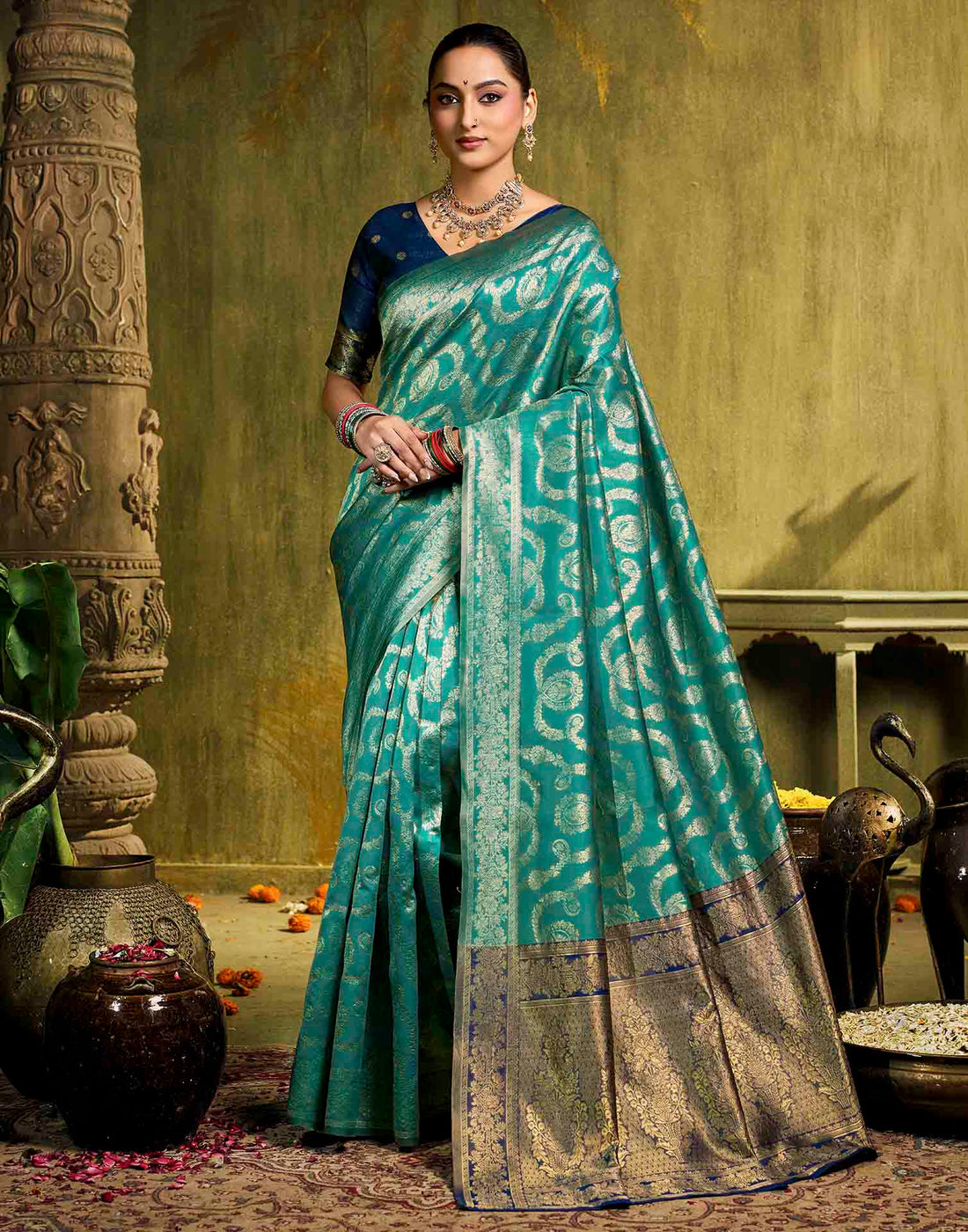 Sku Blue Silk Woven Banarasi Saree