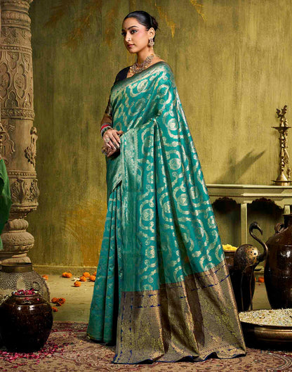 Sku Blue Silk Woven Banarasi Saree