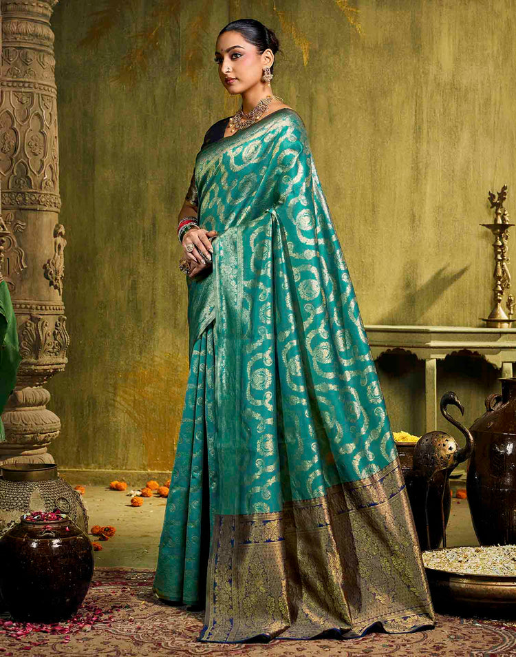 Sku Blue Silk Woven Banarasi Saree