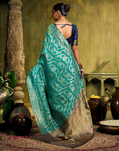 Sku Blue Silk Woven Banarasi Saree