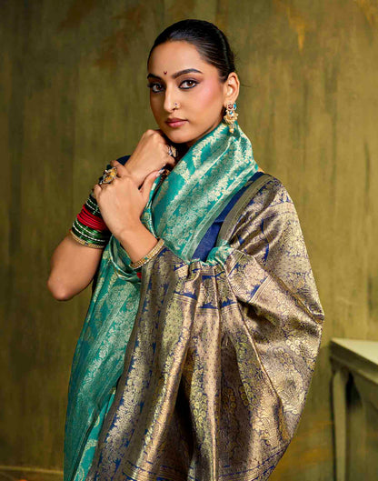 Sku Blue Silk Woven Banarasi Saree