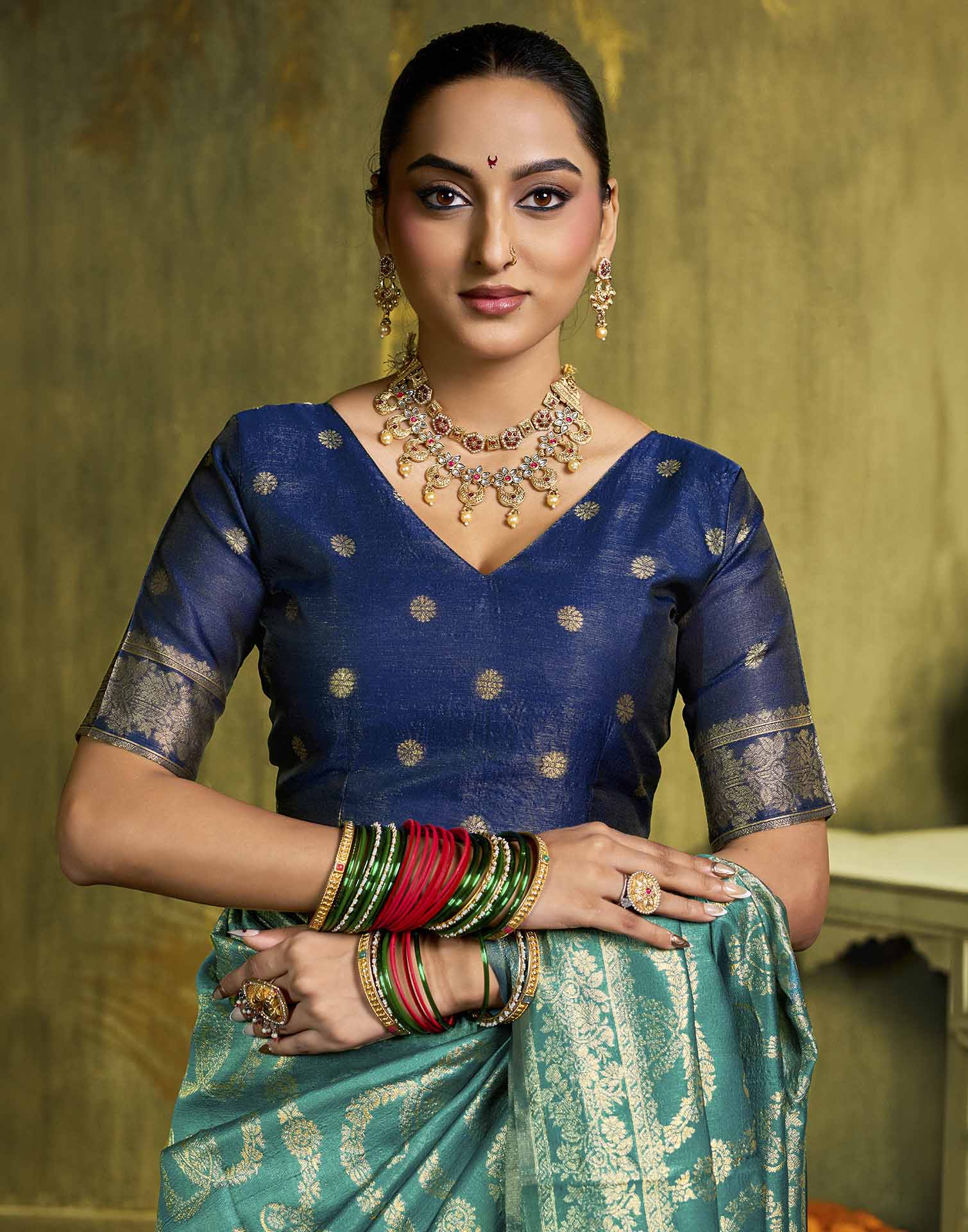 Sku Blue Silk Woven Banarasi Saree