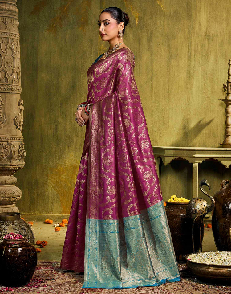 Pink Silk Woven Banarasi Saree