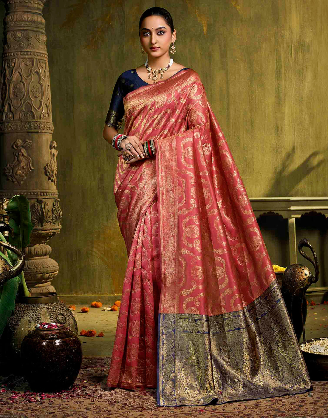 Orange Silk Woven Banarasi Saree