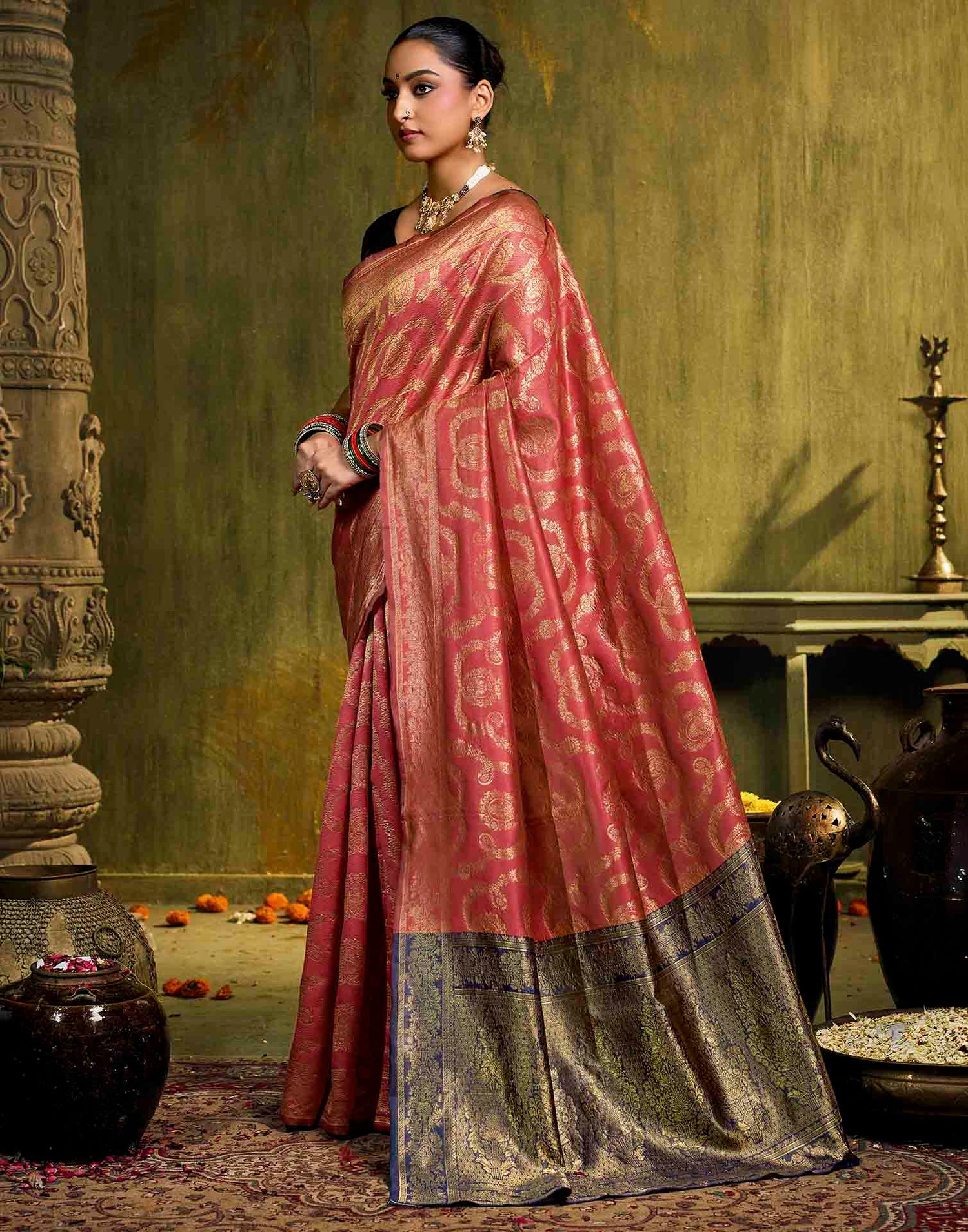 Orange Silk Woven Banarasi Saree