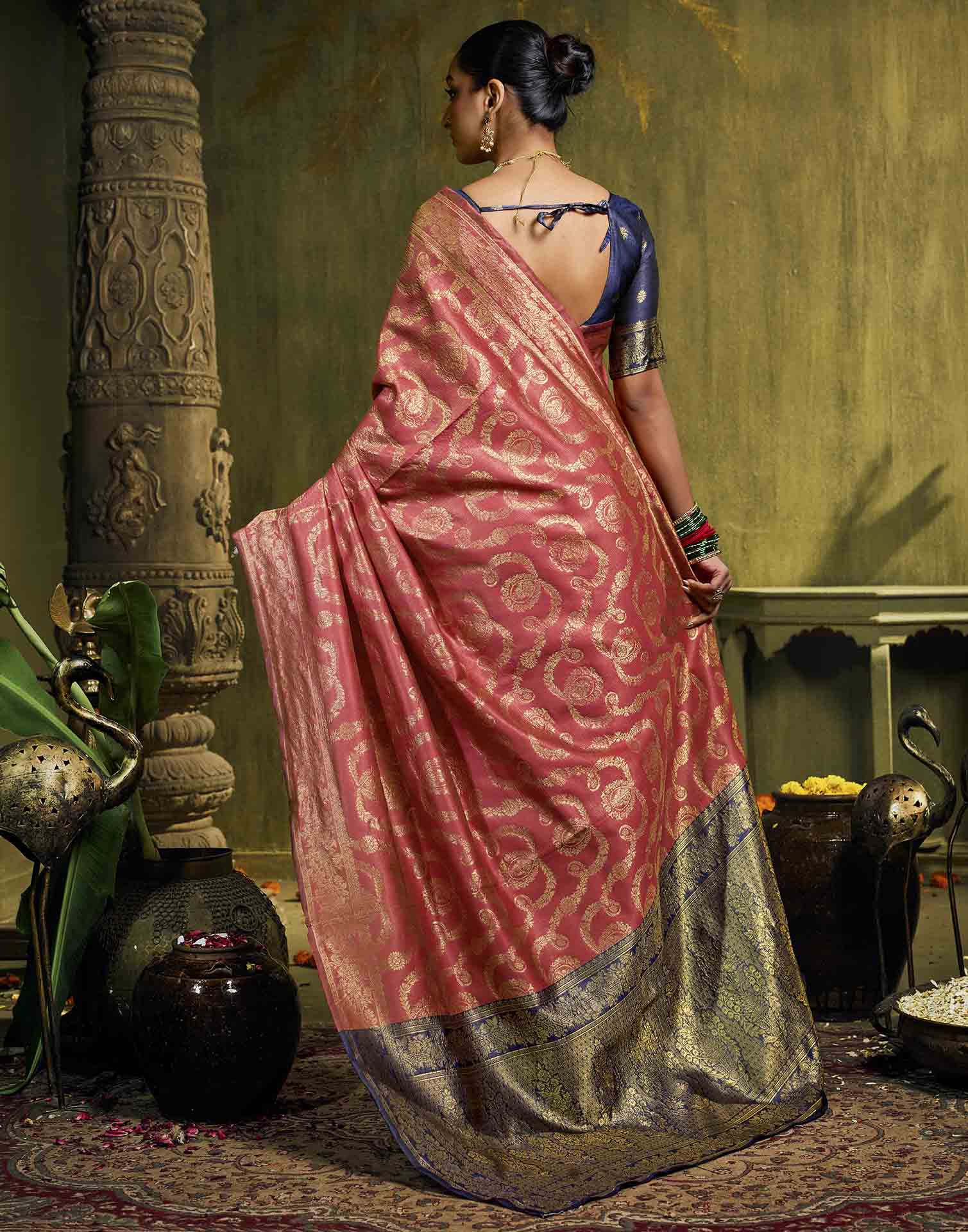 Orange Silk Woven Banarasi Saree