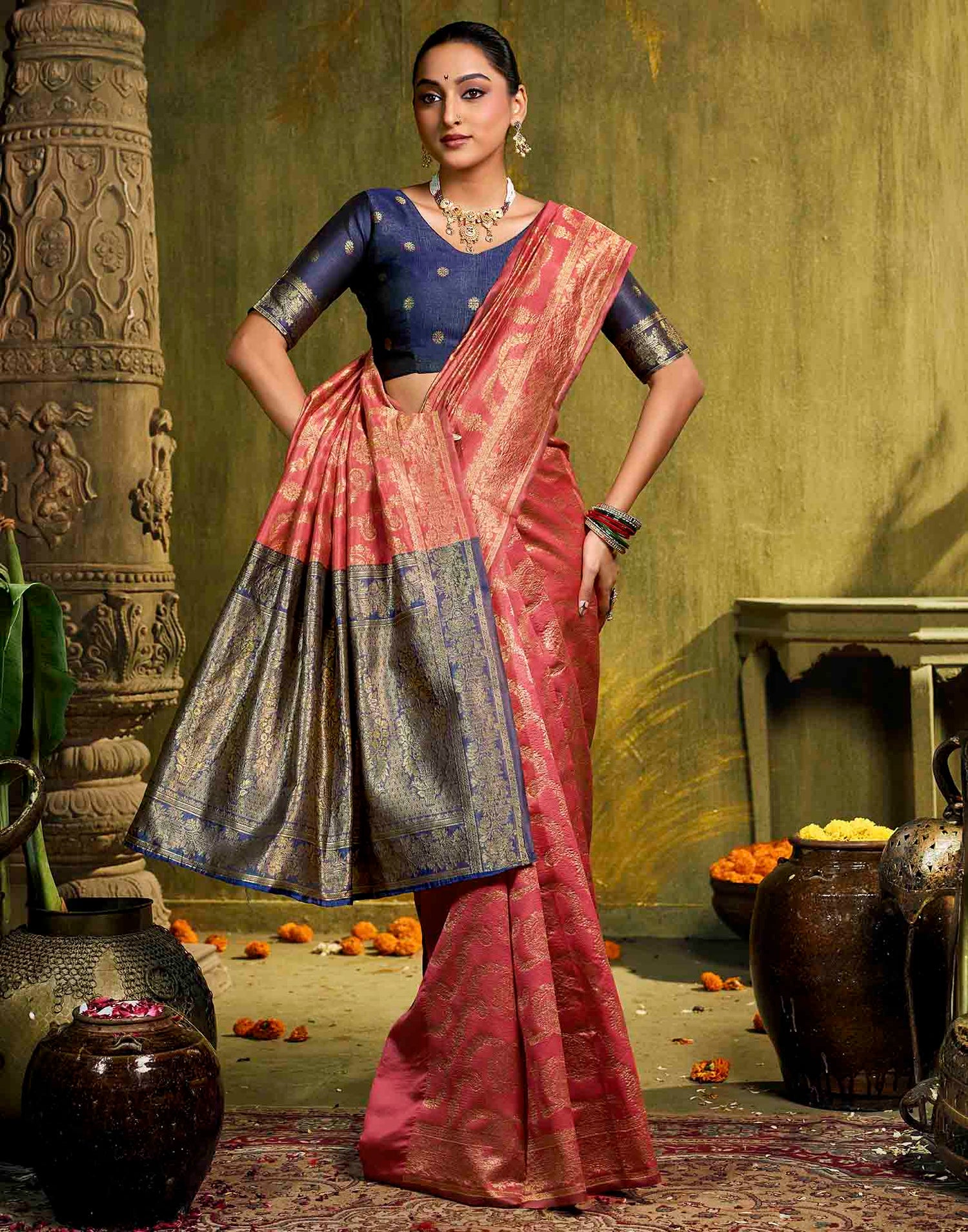 Orange Silk Woven Banarasi Saree