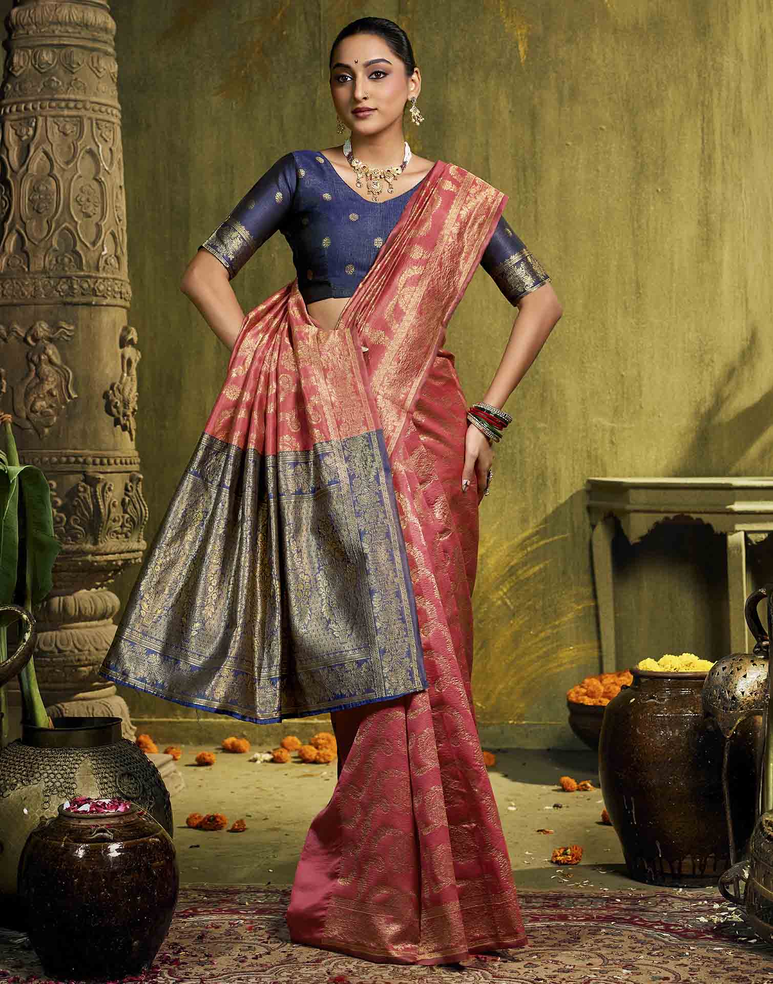 Orange Silk Woven Banarasi Saree