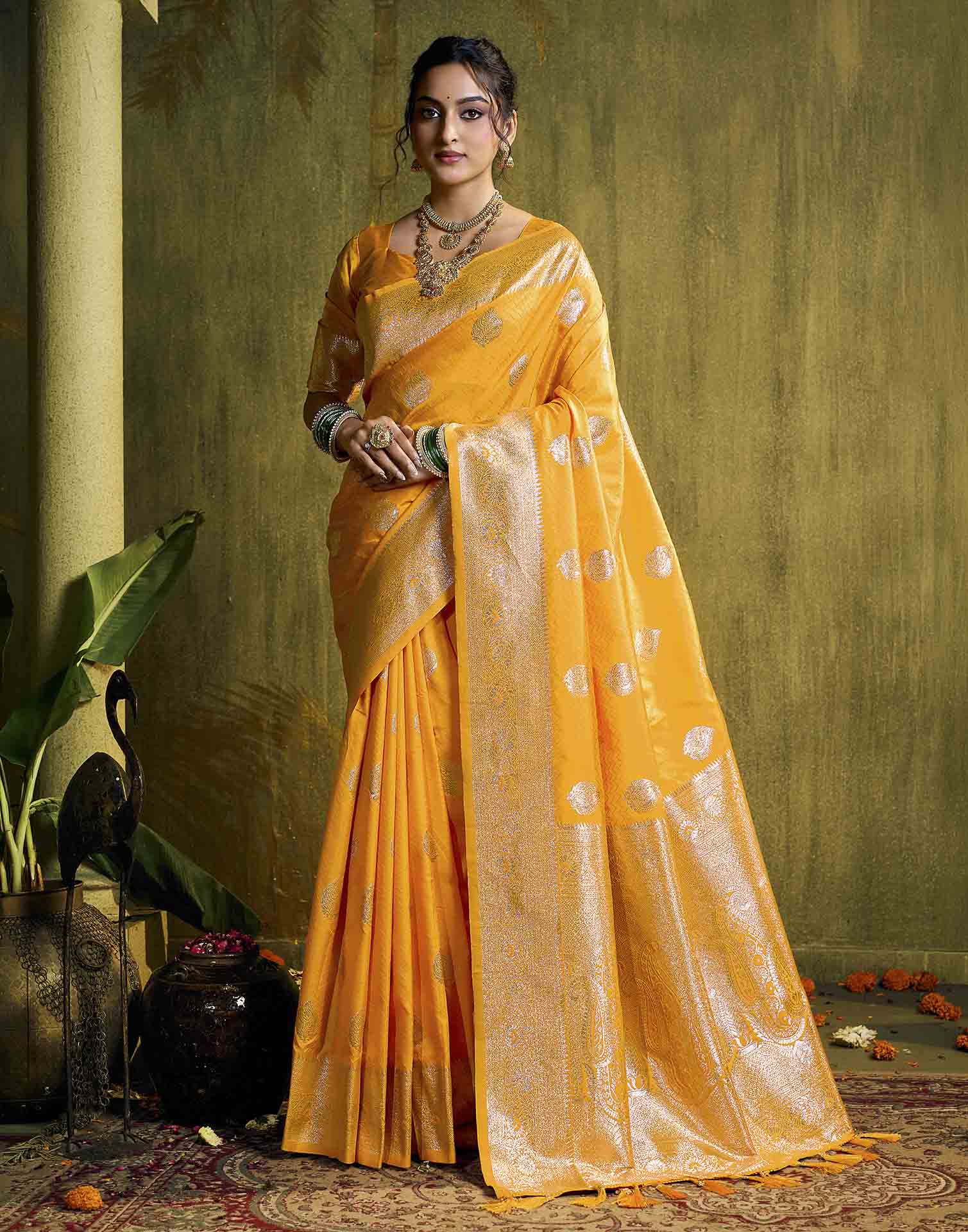 Yellow Silk Woven Banarasi Saree