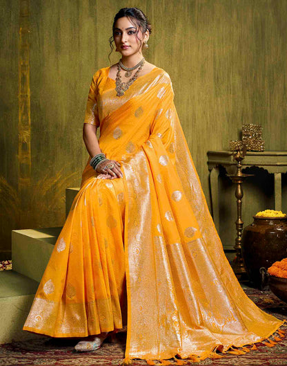 Yellow Silk Woven Banarasi Saree