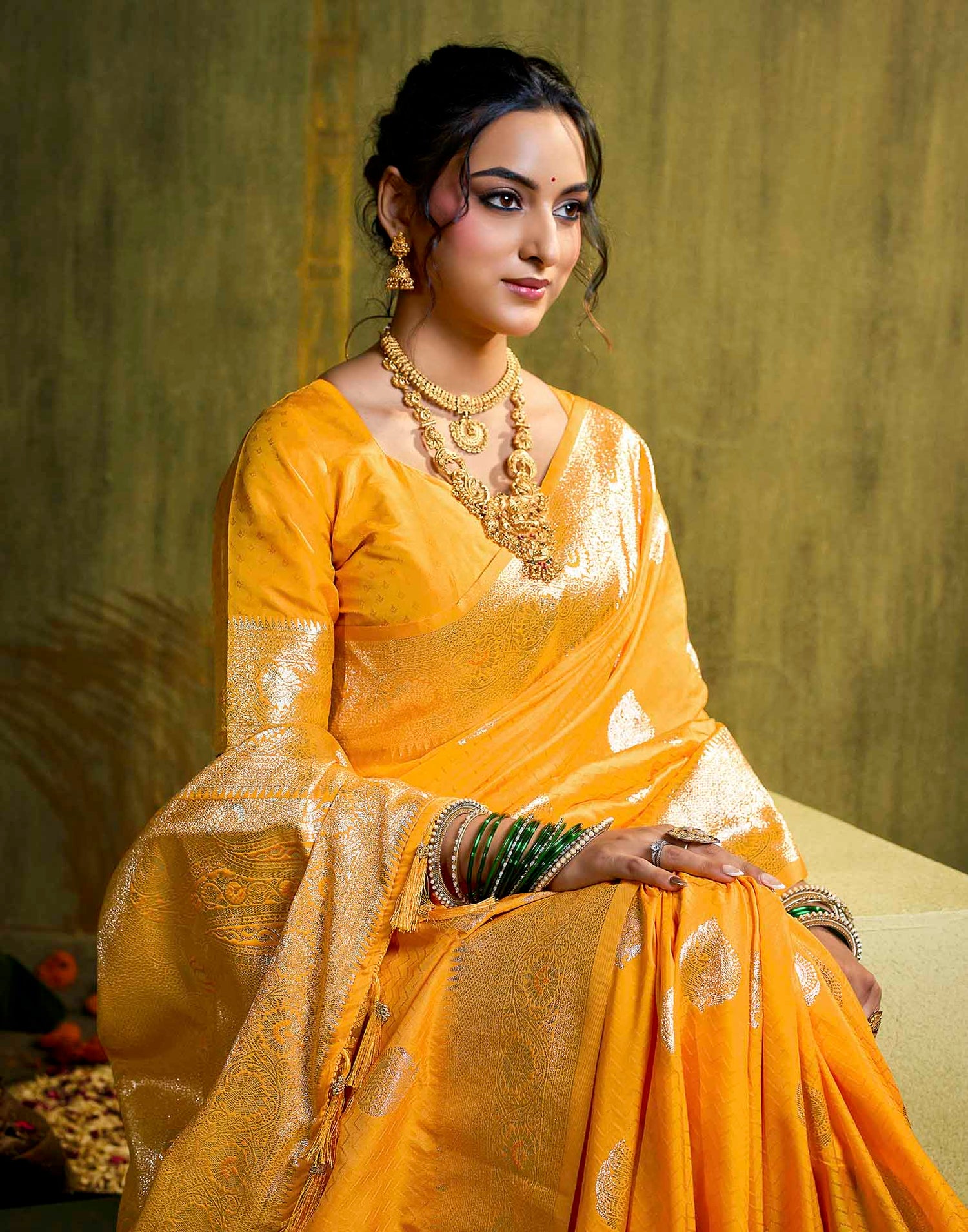 Yellow Silk Woven Banarasi Saree