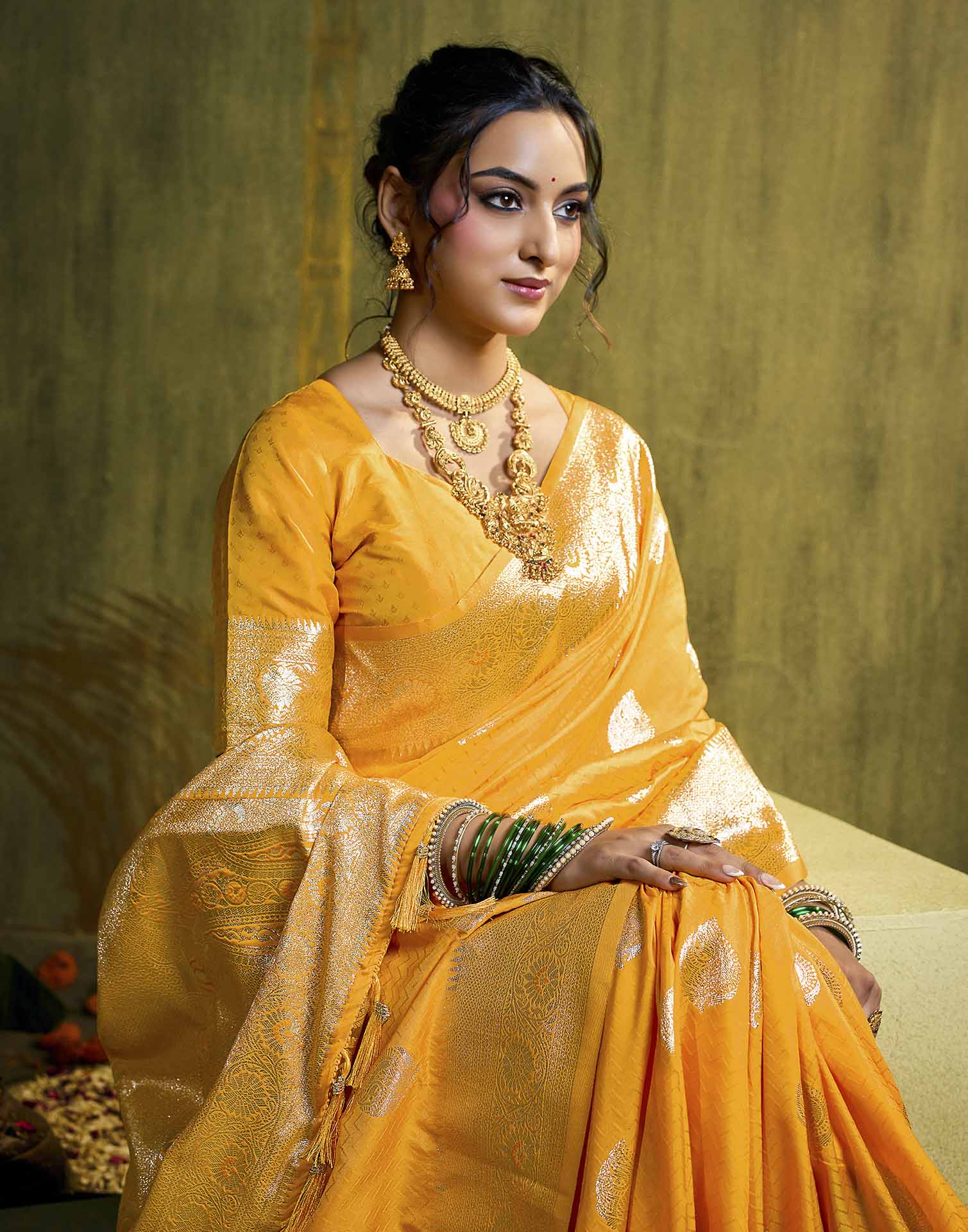 Yellow Silk Woven Banarasi Saree