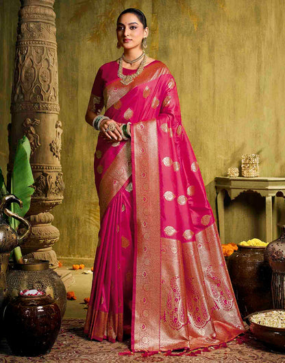 Pink Silk Woven Banarasi Saree