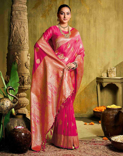 Pink Silk Woven Banarasi Saree