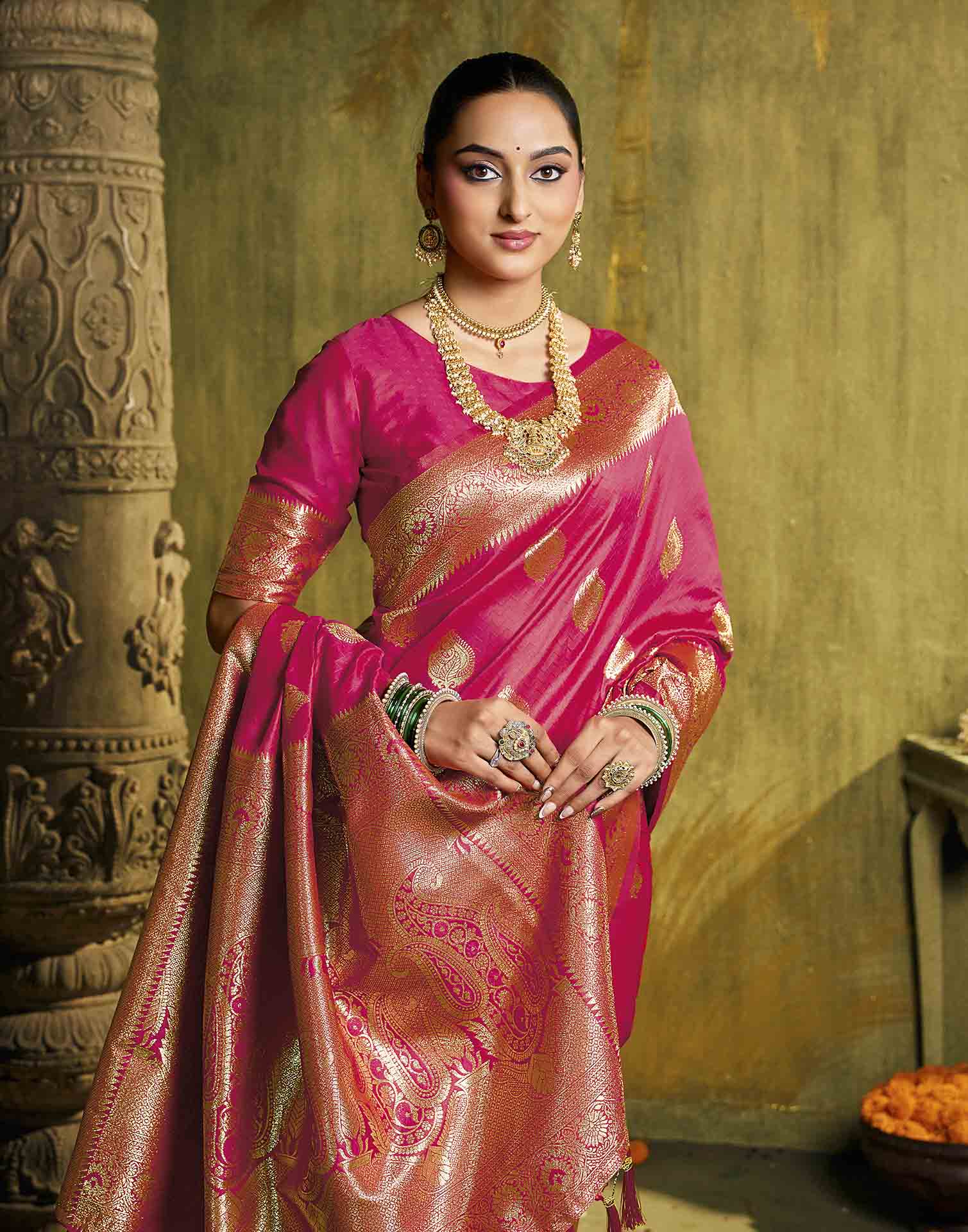 Pink Silk Woven Banarasi Saree